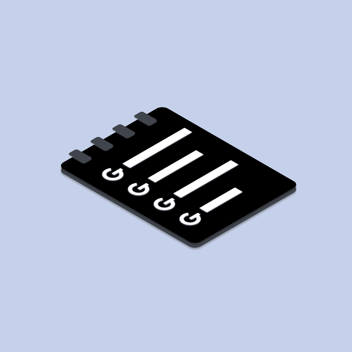 Ilustrácia zápisníka s bielymi riadkami a opakujúcim sa logom GoodRequestu, viazaného špirálou.